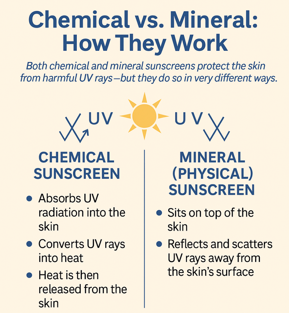 Chemical vs. mineral sunscreen: How they work on skin.