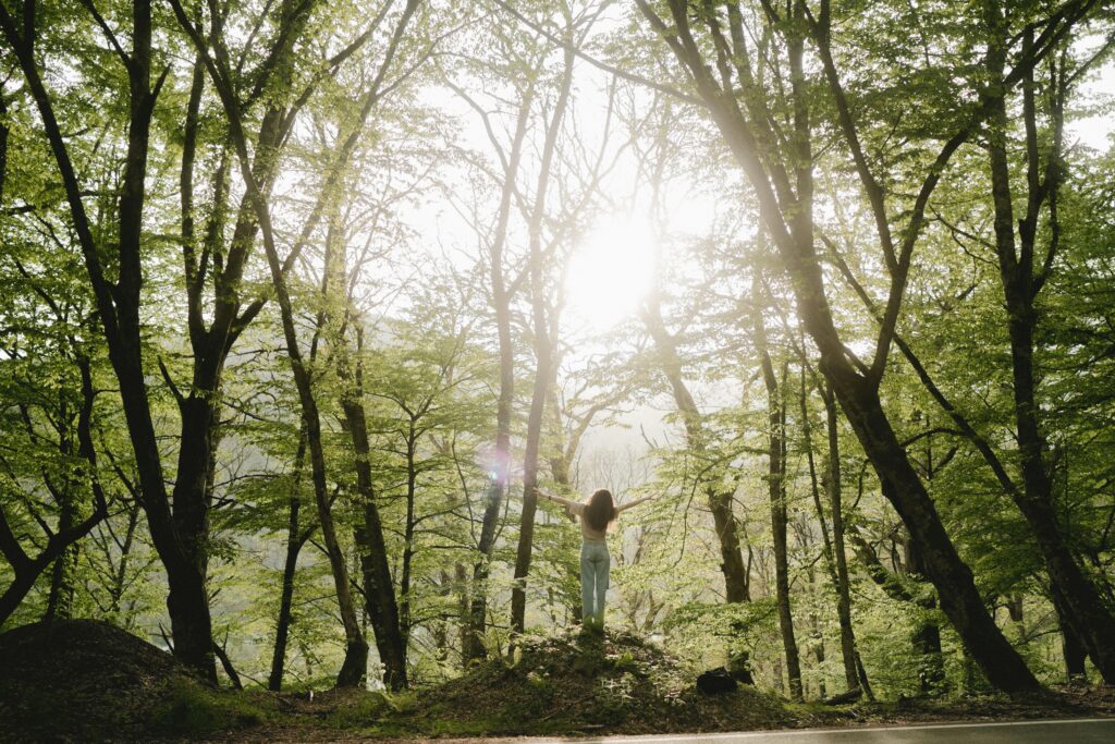 woman forest bathing
