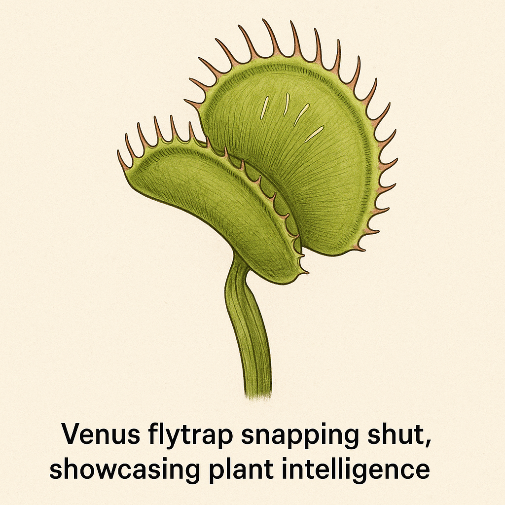 Venus flytrap snapping shut, showcasing plant intelligence.
