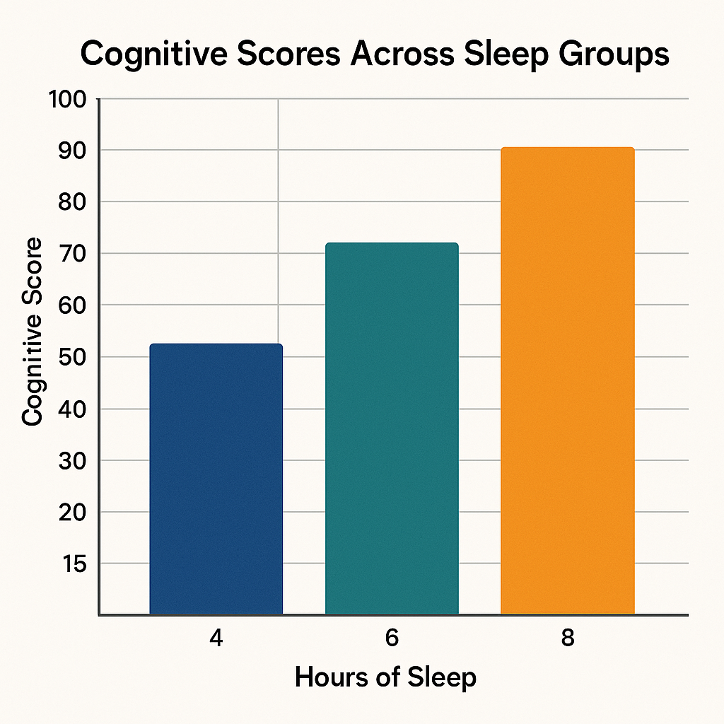 Bar graph showing cognitive decline with 4, 6, and 8 hours of sleep.